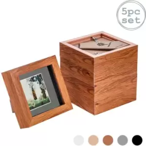 Nicola Spring - 3D Box Photo Frames - 4 x 4' with 2 x 2' Mount - Dark Wood/Grey - Pack of 5
