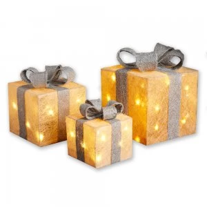 Premier Decorations Premier LED 3 Piece Glitter Parcels Mains Powered - Gold/Silver
