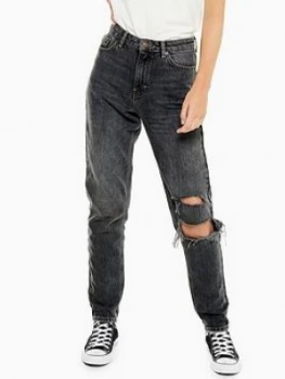 Topshop 34" Seoul Rip Mom Jeans - Washed Black, Size 26, Women