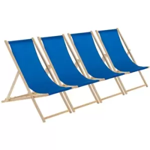 Harbour Housewares Folding Wooden Deck Chairs - Blue - Pack of 4