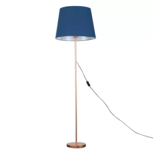 Charlie Copper Floor Lamp with XL Navy Blue Aspen Shade