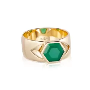 Rings 18ct Gold Plate Beloved Bold Green Onyx Band Ring 18ct Gold Plate