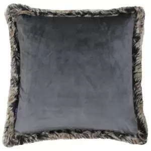 Kiruna Faux Fur Trim Cushion Smoke, Smoke / 45 x 45cm / Polyester Filled