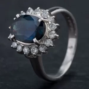 Pre-Owned Platinum Sapphire Brilliant Diamond Cluster Ring 4336141
