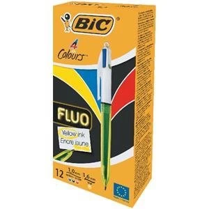 Original Bic 4 Colours Fluo Retractable Ballpoint Pen Pack of 12