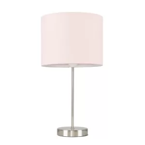 Value Essentials Charlie Brushed Chrome Table Lamp with Blush Pink Sh