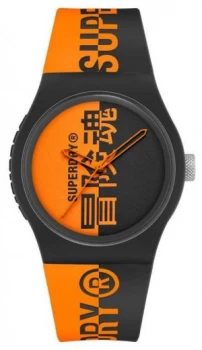 Superdry Black & Orange Printed Silicone Soft Touch Strap Watch