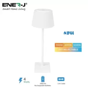 4W Table Lamp (White Housing), 5V with 1800mAh Rechargeable Batteries, CCT & Dimming, 1.5M Cable, IP44