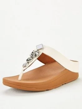 FitFlop Fino Textured Circles Toe Post Sandal - White, Jet, Size 8, Women