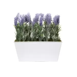 Greenbrokers Artificial Lavender Tin White Planter Window Box 30Cm/12In