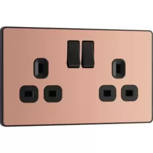 BG Evolve Polished (Black Ins) Double Switched 13A Power Socket in Copper Steel
