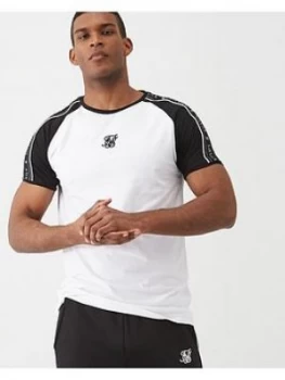 SikSilk Raglan Straight Hem T-Shirt - White, Size XL, Men