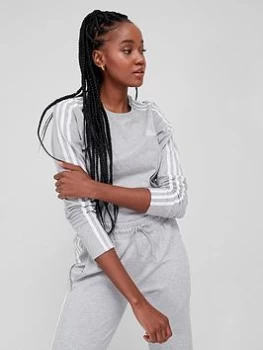 adidas 3 Stripes Long Sleeve Tee - Medium Grey Heather Size XL Women