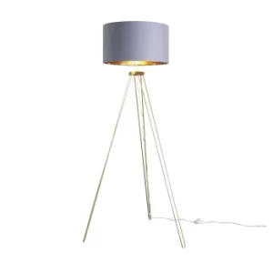 Aero Hairpin Tripod Floor Lamp in Gold with XL Grey and Gold Reni Sha