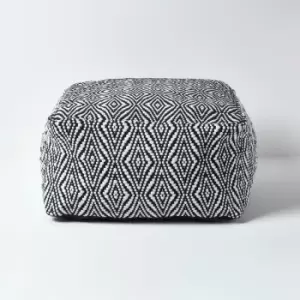 Trance Black and White Diamond Pattern Recycled Fibre Square Bean Filled Pouffe, 60cm - Black & White - Homescapes