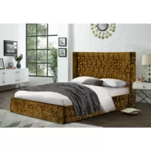 Eniya Upholstered Beds - Crush Velvet, Small Double Size Frame, Mustard - Mustard