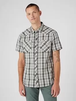 Wrangler Western Check Short Sleeve Shirt - Black, Size 4XL, Men