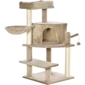 Pawhut - Cat Tree Tower for Indoor Cats 100cm Climbing Kitten Activity Center with Sisal Scratching Post Perch Roomy Condo Hammock Bed Hanging Toy,