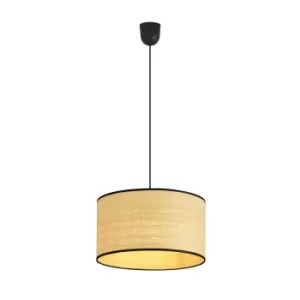 Aston Black Rattan Desing Cylindrical Pendant Ceiling Light with Brown Fabric Shades, 1x E27