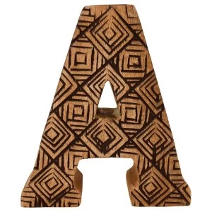 Letter A Hand Carved Wooden Geometric