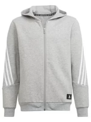 Adidas Boys Future Icons 3 Stripe Full Zip Hood, Grey/White, Size 15-16 Years