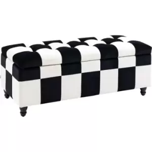 Homcom - 114 x 47 x 47cm Velvet Storage Ottoman, Button-tufted Footstool Box - Black, White