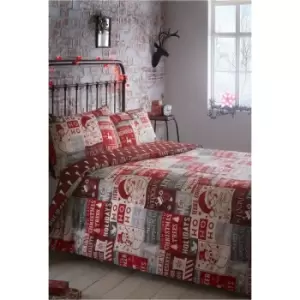 Bedmaker - Ho Ho Ho Christmas Double Duvet Cover Set Bedding Quilt - Multi