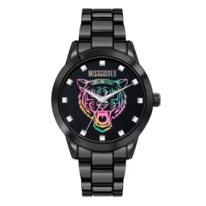 Missguided Black Alloy Bracelet Watch with Black Iridescent Tiger...