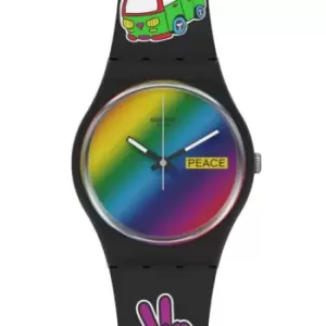 Swatch Gent Bioceramic Go With The Bow Quartz Multi-Coloured Dial Black Silicone Strap Unisex Watch SO31B101