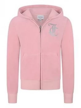 Juicy Couture Girls Luxe Velour Diamante Zip Through Hoodie - Pink, Size Age: 10-11 Years, Women