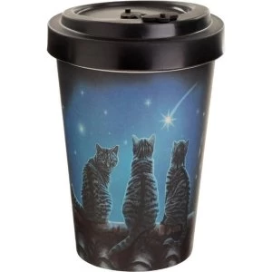 Lisa Parker Wish Upon a Star Cat Reusable Screw Top Bamboo Composite Travel Mug