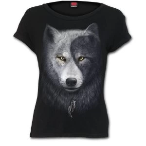 Wolf Chi Boatneck Cap Sleeve Womens XX-Large Short Sleeve Top - Black
