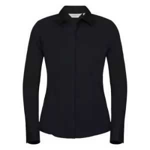 Russell Collection Ladies/Womens Long Sleeve Poly-Cotton Easy Care Fitted Poplin Shirt (M) (French Navy)
