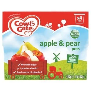 Cow and Gate Fruit Pots Apple and Pear 100 percent Fruit 4x 100g