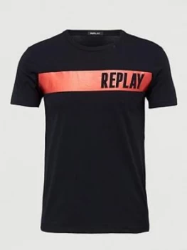 Replay Foil Logo T-Shirt - Black Size M Men