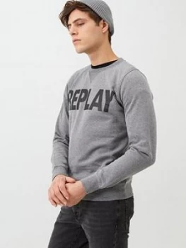 Replay Logo Sweatshirt - Grey, Size XL, Men