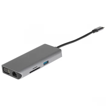 Nikkai USB Type-C to Multi-Port USB-A 3.0 x 3 / HDMI / RJ45 / USB-C / VGA / 3.5mm Jack / SD Docking Station - Silver
