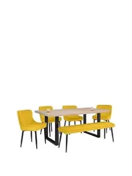 Julian Bowen Berwick Table Luxe Bench & 4 Luxe Chairs