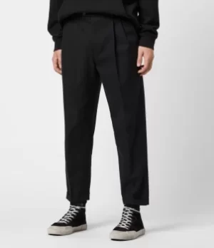 AllSaints Mens Traditional Tallis Cropped Slim Trousers, Black, Size: 30