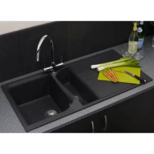 Reginox Elleci EGO475 Kitchen Sink 1.5 Bowl Black Granite Inset Reversible Waste