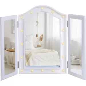 Homcom - Lighted Tri-Fold Vanity Mirror Large Cosmetic Mirror w/ LED Lights White