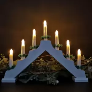 29cm White Mains Operated Christmas Lit Candle Bridge in Warm White