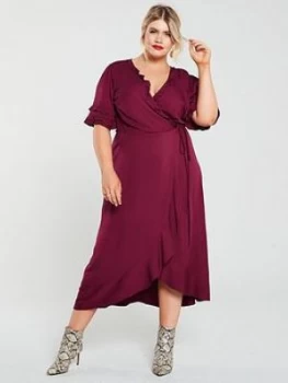 Oasis Curve Ruffle Sleeve Wrap Dress - Berry, Size 22, Women