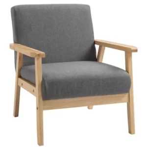 HOMCOM Linen Upholstered Pine Wood Accent Armchair Grey/Oak