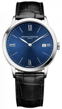 Baume & Mercier Mens Classima Black Leather Strap Blue Watch