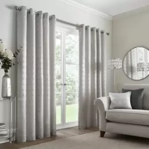 Cassina Woven Jacquard Eyelet Lined Curtains, Silver, 66 x 54" - Appletree Boutique