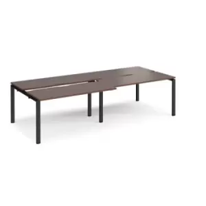 Bench Desk 4 Person Rectangular Desks 2800mm With Sliding Tops Walnut Tops With Black Frames 1200mm Depth Adapt