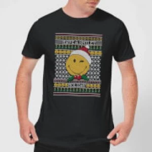 Smiley World Have A Smiley Holiday Mens Christmas T-Shirt - Black - XL