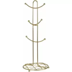 Premier Housewares - Deco Matte Gold Mug Tree 6 Cup Mug Tree With Stoppers Mugs Holder Mug Stand Organiser For Kitchen Minimal Design w15 x d15 x