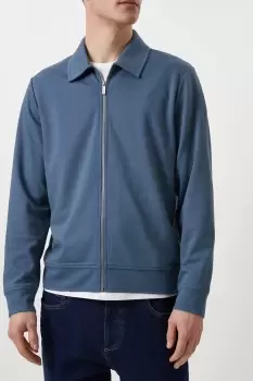 Mens Blue Premium Zip Through Collared Jacket